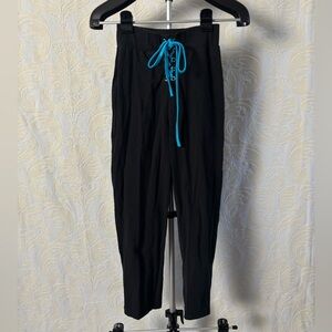 Black Leggings with Blue Lace-Up Detail